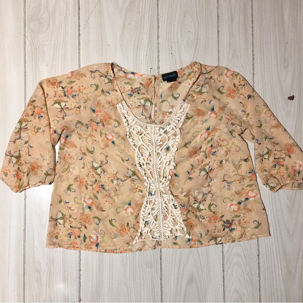 Kelly Renee Womens Floral Print Sheer Top Size XL